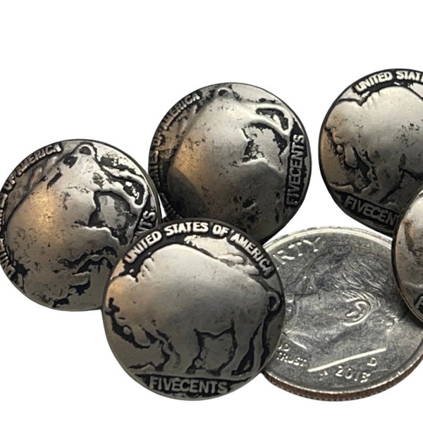 6pcs Buffalo Nickel Sewing Button Concho 5/8" with Single Loop Five Cent