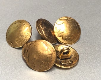 8 pieces Gold 1936 Indian Head Nickel Button 5/8" with Single Loop Five Cents
