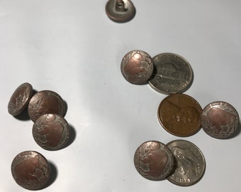 8 pieces NEW Buffalo Nickel Metal Red Copper Buttons 9/16"