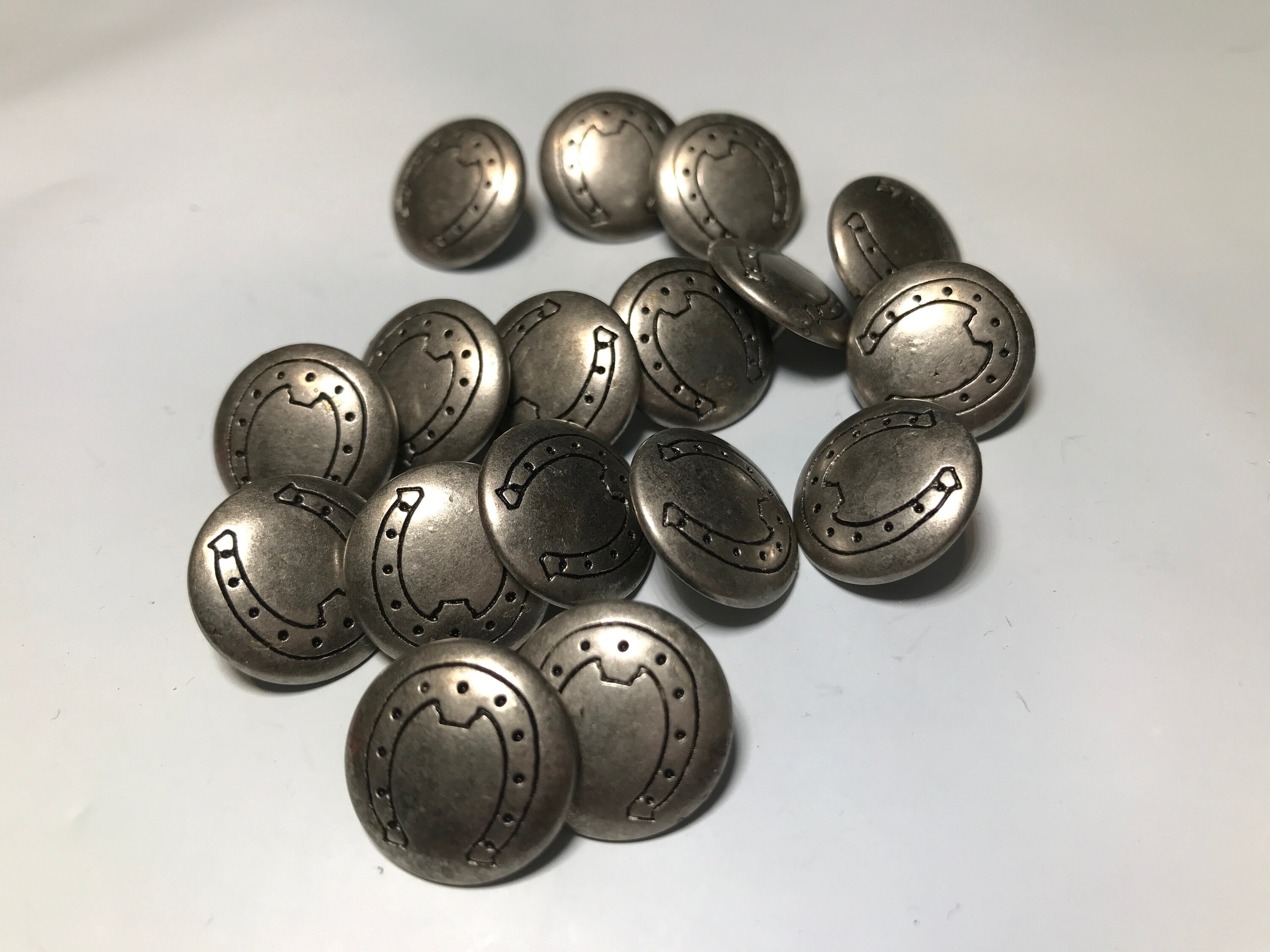 17 pieces Antique Nickel Metal Buttons with Horse Shoe Design Etsy