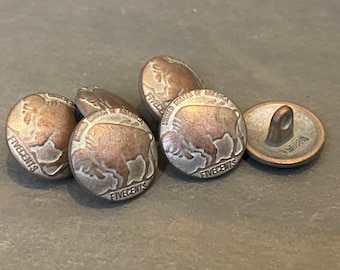 6pcs Copper Replica Buffalo Nickel Button 5/8&quot; with Single Loop Five Cents