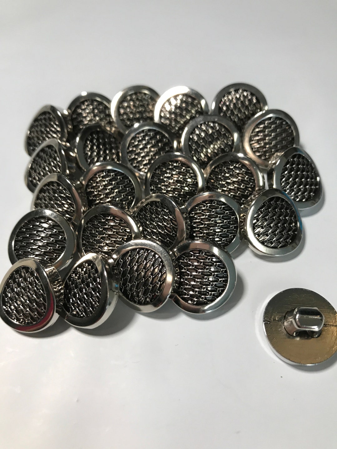 Silver Buttons 25 Pieces Metal Silver Buttons With Basket Design, 5/8