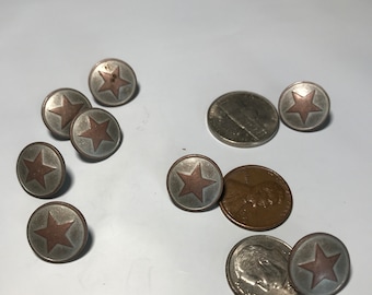 8 pieces Patina Star Metal Shirt Buttons, Silver with star in Bronze
