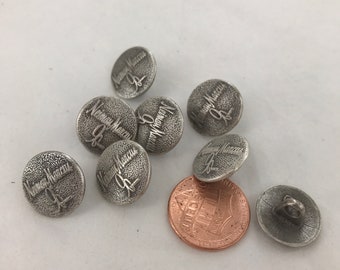 8 buttons, Neiman Marcus, 90 years, Silver/Pewter Buttons, 5/8" with Single Loop Back