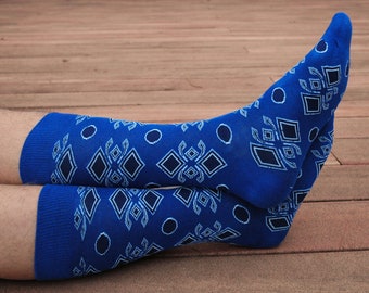 Bright Blue Geometric Novelty Mens / Unisex Dress / Casual Socks