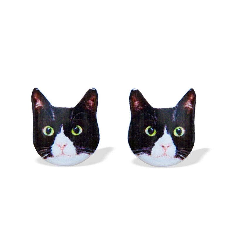 Tuxedo Cat Earrings Fun Stud Earrings Cat Black and Etsy