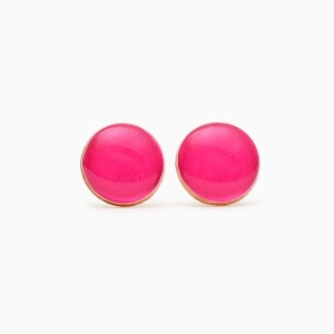 Pink Earrings - Hot Pink Stud Earrings - Pink Jewellery - Wooden Studs - Natural Everyday Wear Jewelry -  Lightweight