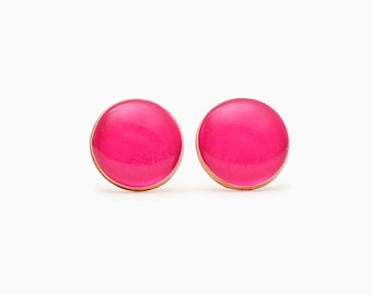 Pink Earrings - Hot Pink Stud Earrings - Pink Jewellery - Wooden Studs - Natural Everyday Wear Jewelry -  Lightweight