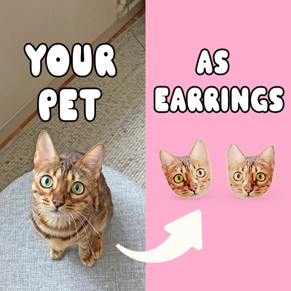 Custom Pet Earrings -  Personalized Gifts Pets- Dog or Cat Animal Stud Earrings - Custom Presents
