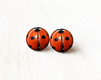 Tiny Ladybug Stud Earrings - Ladybugs Stud Earrings - Surgical Steel Stud Earrings - 8 mm Stud Earrings - Ladybug Tinnies