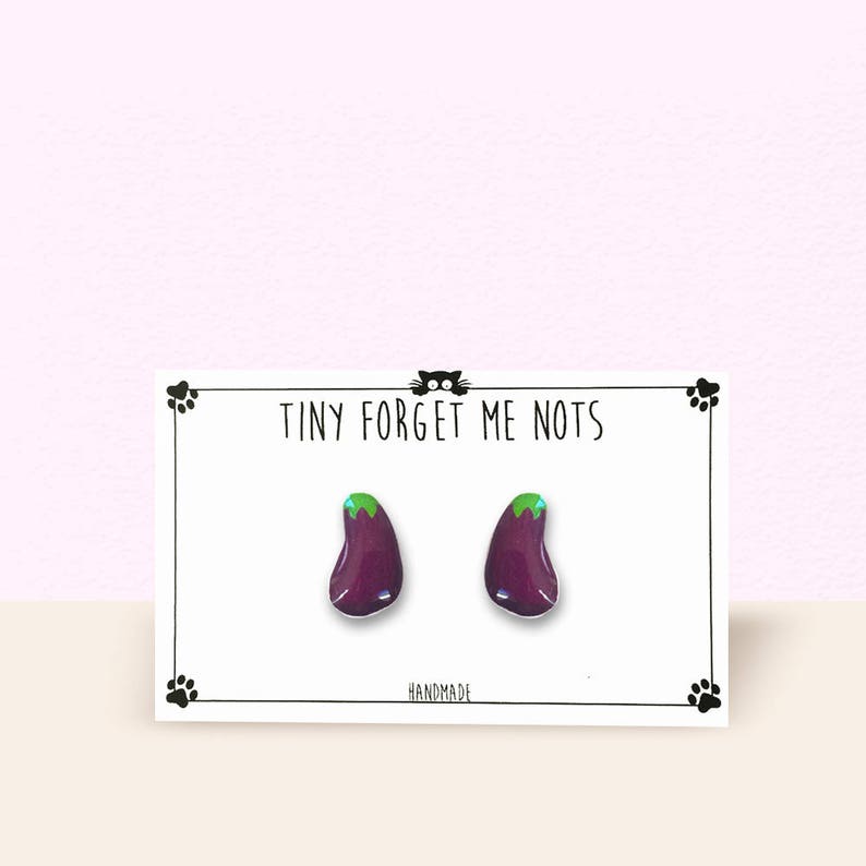 Eggplant Emoji Stud Earrings Fun Stud Earrings Cheeky Earrings Quirky Pop-Culture Earrings Surgical Steel Posts Great For Sensitive Ears