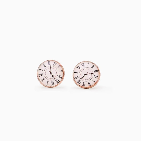 Pendientes lindos y elegantes de reloj antiguo - Pendientes de reloj romanos de inspiración vintage - Joyas extravagantes - Pendientes divertidos y originales