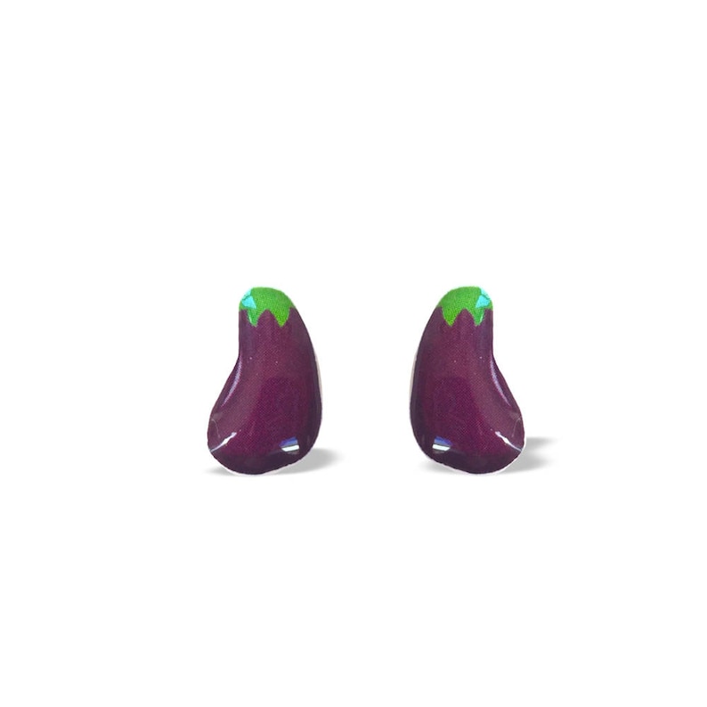 Eggplant Emoji Stud Earrings Fun Stud Earrings Cheeky Earrings Quirky Pop-Culture Earrings Surgical Steel Posts Great For Sensitive Ears