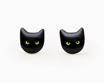 Black Cat Earrings - Handmade Unique Earrings - Black Cat Jewelry - Quirky Earrings