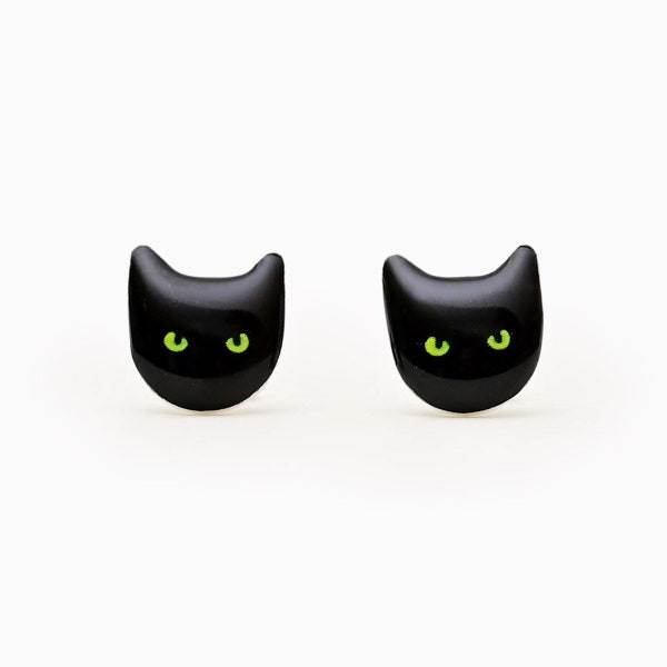 Black Cat Earrings - Handmade Unique Earrings - Black Cat Jewelry - Quirky Earrings