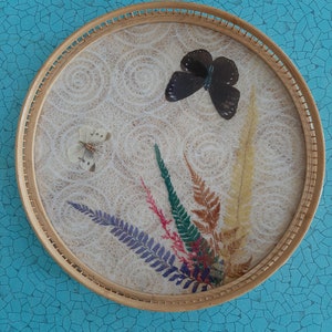 Vintage butterfly and bamboo tray