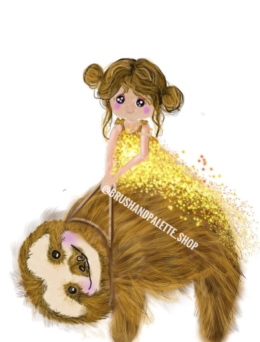 Sloth and Princess Digital Art - Etsy