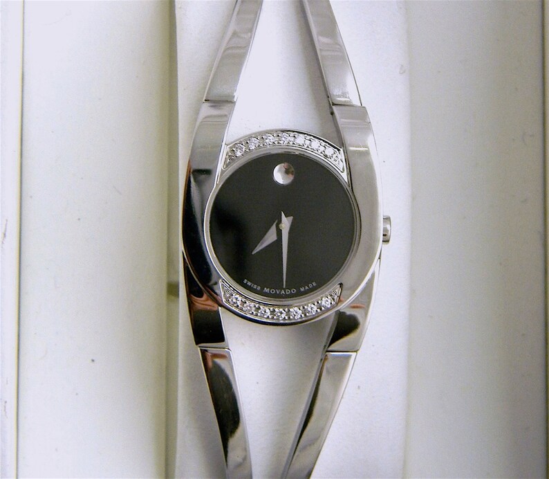 Ladies Diamond Movado Cia Black Museum Dial 7 Long Etsy