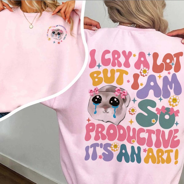 TTPD I Cry A Lot But I Am So Productive Groovy Shirt, süßes weinendes Hamster-Meme, lustiges Shirt für psychische Gesundheit, Muttertagsgeschenk von Tochter