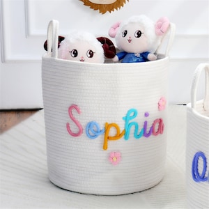 Très grand panier cadeau pour baby shower, panier pour bébé personnalisé avec nom personnalisé, panier prénom bébé garçon fille, panier de rangement pour bébé en corde de coton