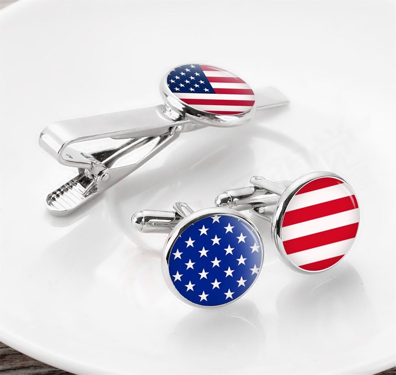 groom cufflinks tie clip Vintage bald eagle cufflinks personalized american flag cufflinks custom wedding cufflinks Patriots cuff links