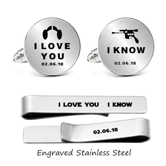 Engraved star wars cufflinks Custom personalized engraved cuff links Engraved solo cufflinks engrave own logo or phrase cufflinks tie clip