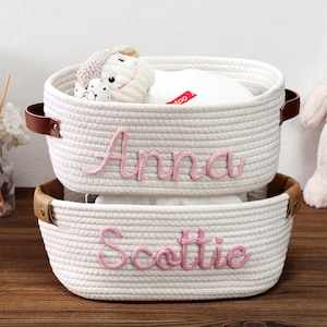 Baby-Dusche-Korb Geschenk, personalisierte Baby-Dusche-Korb, benutzerdefinierte Baby Jungen Mädchen Name Korb, Baumwollseil Baby Spielzeug Lagerung Kinderzimmer Dekor Geschenk