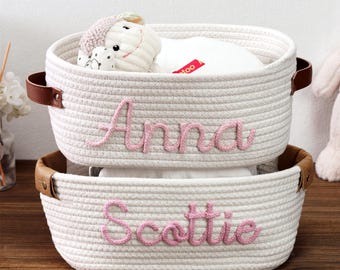 Baby Shower Basket Gift, Personalized Baby Shower Basket, Custom Baby Boy Girl Name Basket, Cotton Rope Baby Toys Storage Nursery Decor Gift
