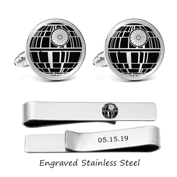 Engraved star wars cufflinks Custom personalized engraved cuff links Engraved own logo or phrase cufflinks engrave cufflinks tie clip set