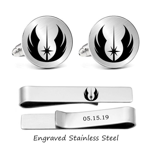 Engraved star wars cufflinks Custom personalized engraved cuff links Engraved own logo or phrase cufflinks engrave cufflinks tie clip set