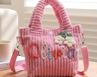 Personalized Corduroy Name Crossbody Bag, Custom Children Travel Bag, Flower girl gift, preschool and birthday present