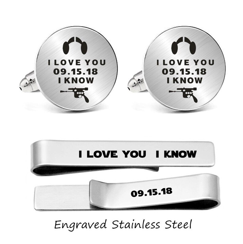 Engraved star wars cufflinks Custom personalized engraved cuff links Engraved solo cufflinks engrave own logo or phrase cufflinks tie clip
