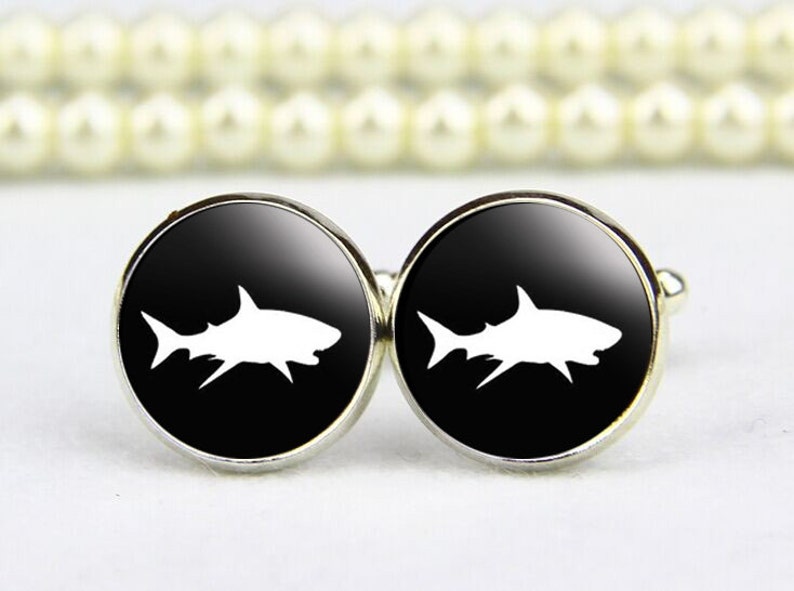 custom fish cuff links personalized cufflinks groom cufflinks custom wedding cufflinks photo tie tack Shark Cufflinks custom any text
