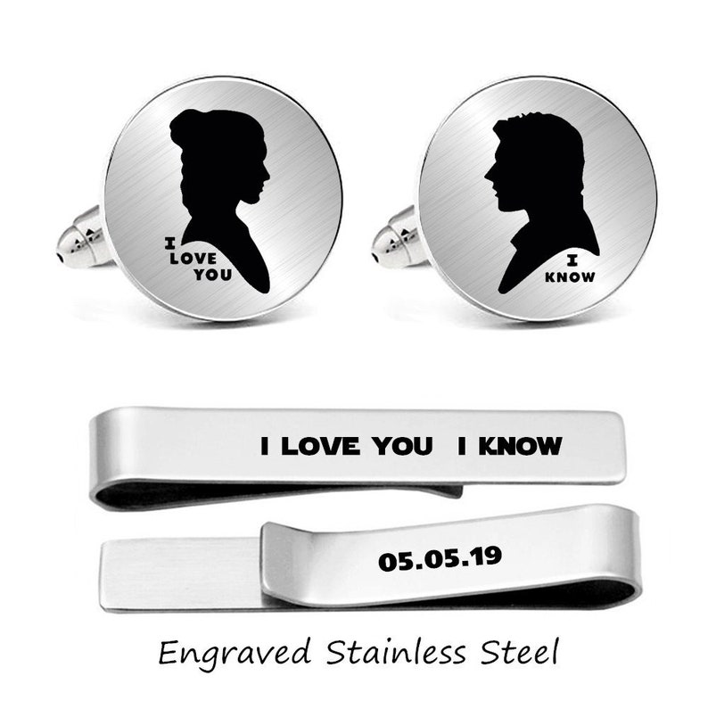 Engraved star wars cufflinks Custom personalized engraved cuff links Engraved solo cufflinks engrave own logo or phrase cufflinks tie clip