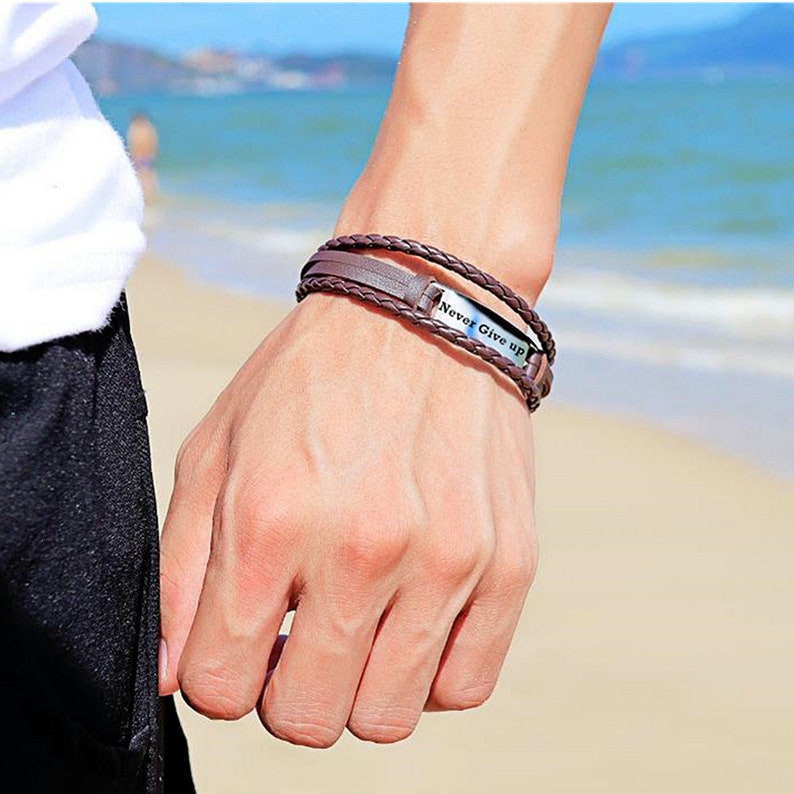 Custom Engraved Leather Bracelet Engraved Bangle Custom Own Etsy