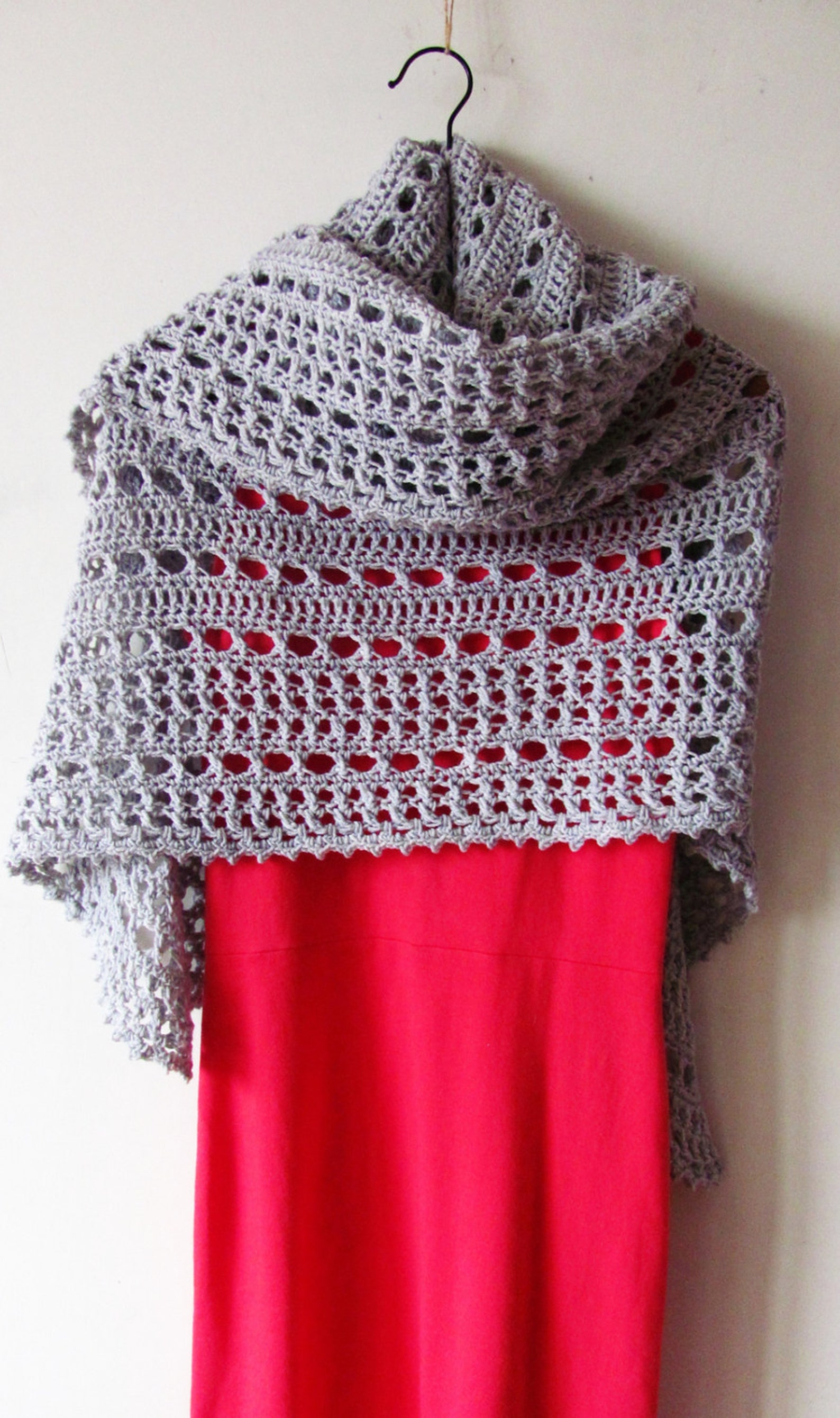 Crochet Wool Shawl Warm Winter Shawl Gray Wool Shawl Etsy