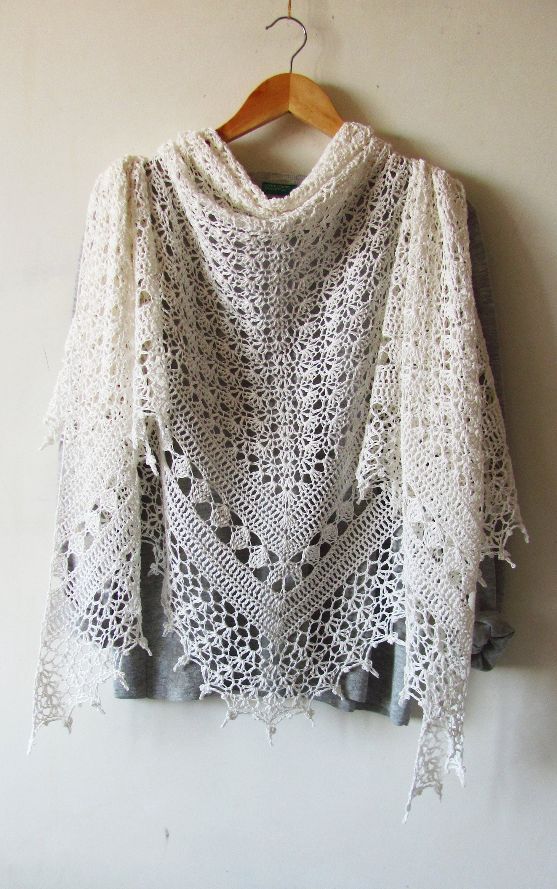 Cotton Crochet Shawl white summer shawl handmade triangle | Etsy