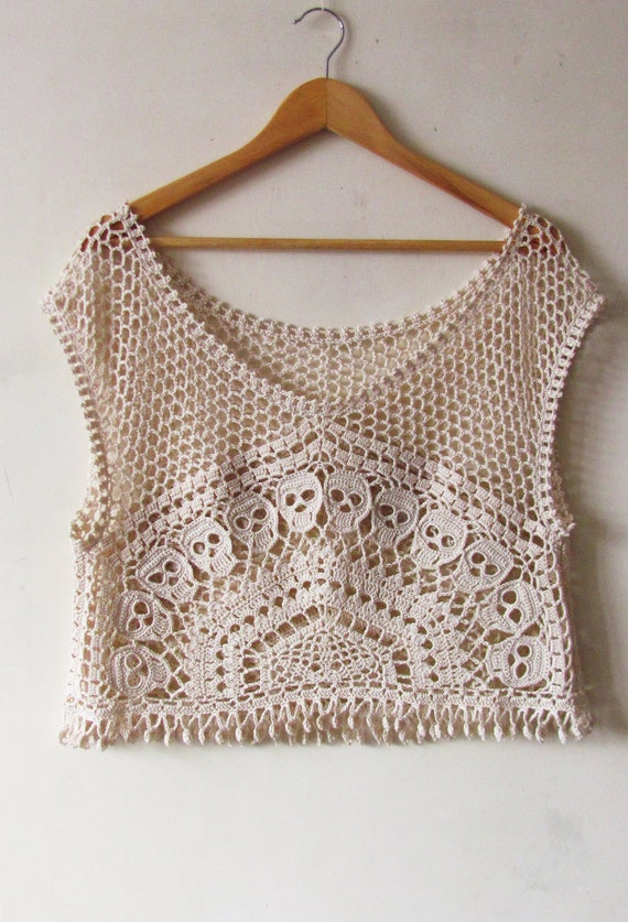 Crochet Crop Top white cotton top summer sleeveless top | Etsy