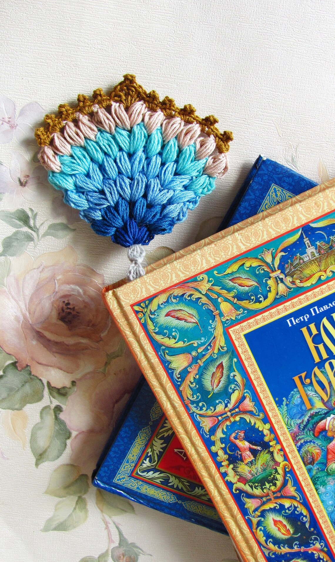 Crochet Bookmark Blue Decorative Bookmark Handmade Book Etsy