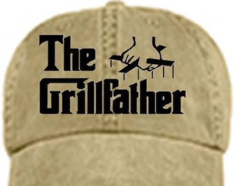 THE GRILLFATHER GRILLING Outdoor Cooking Baseball Style Cap Hat Vinyl Print