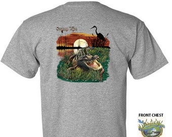 SWAMP WISE ALLIGATOR and Heron Bird Southern Wildlife T-Shirt