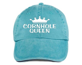 CORNHOLE QUEEN Indoor Outdoor Bean Bag Throwing Game Baseball Style Cap Hat Vinyl Print
