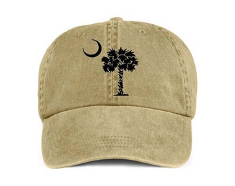 PALMETTO TREE & MOON Southern Style Baseball Style Cap Hat Vinyl Print
