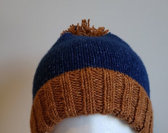 Denin and Brown Double Cuff Knit hat