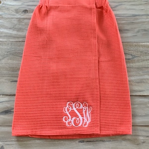 Monogram Towel Wrap, Monogram Bath Wrap, Monogram Shower Wrap, Coral towel wrap,  Monogram Waffle Robe, Monogram Spa Wrap, Bridesmaid, Bride