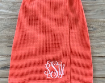 Monogram Towel Wrap, Monogram Bath Wrap, Monogram Shower Wrap, Coral towel wrap,  Monogram Waffle Robe, Monogram Spa Wrap, Bridesmaid, Bride