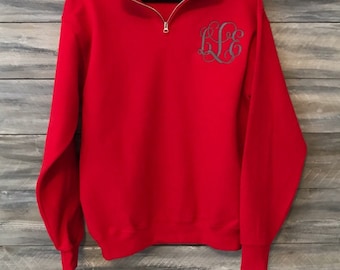 Monogram Sweatshirt, monogram pullover, quarter zip, monogram shirt, monogram, sweatshirt, monogram quarter zip, red sweatshirt, red