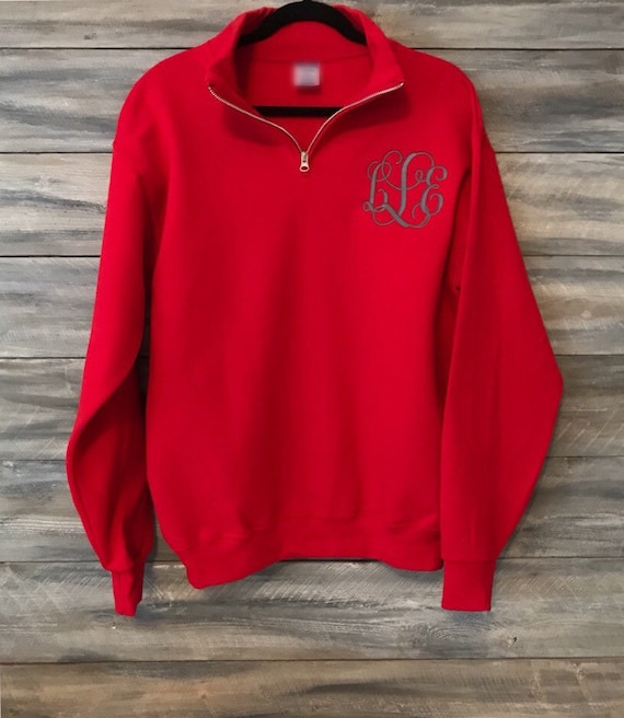 Monogram Sweatshirt Monogram Pullover Quarter Zip Monogram Shirt Monogram Sweatshirt Monogram Quarter Zip Red Sweatshirt Red Etsy