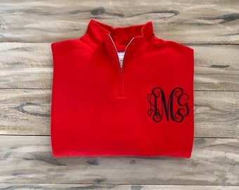 Monogram Sweatshirt, monogram pullover, quarter zip, monogram shirt, monogram, sweatshirt, monogram quarter zip, red sweatshirt, red