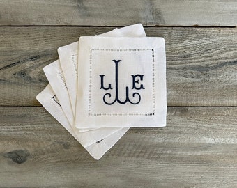 Cocktail napkin, monogram cocktail napkin, embroidered napkin, monogram napkin, napkin, linen napkin, embroidered cocktail napkin, wedding